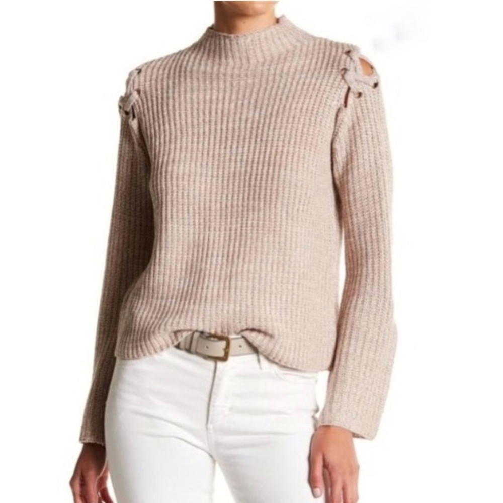 John + Jenn Lace Up Cold Shoulder Knit Sweater